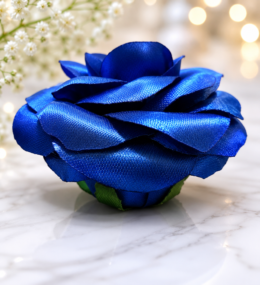 Royal Blue Handmade Satin Rose-Forever Flower Gift for Valentine's Day, Weddings & Special Occasions