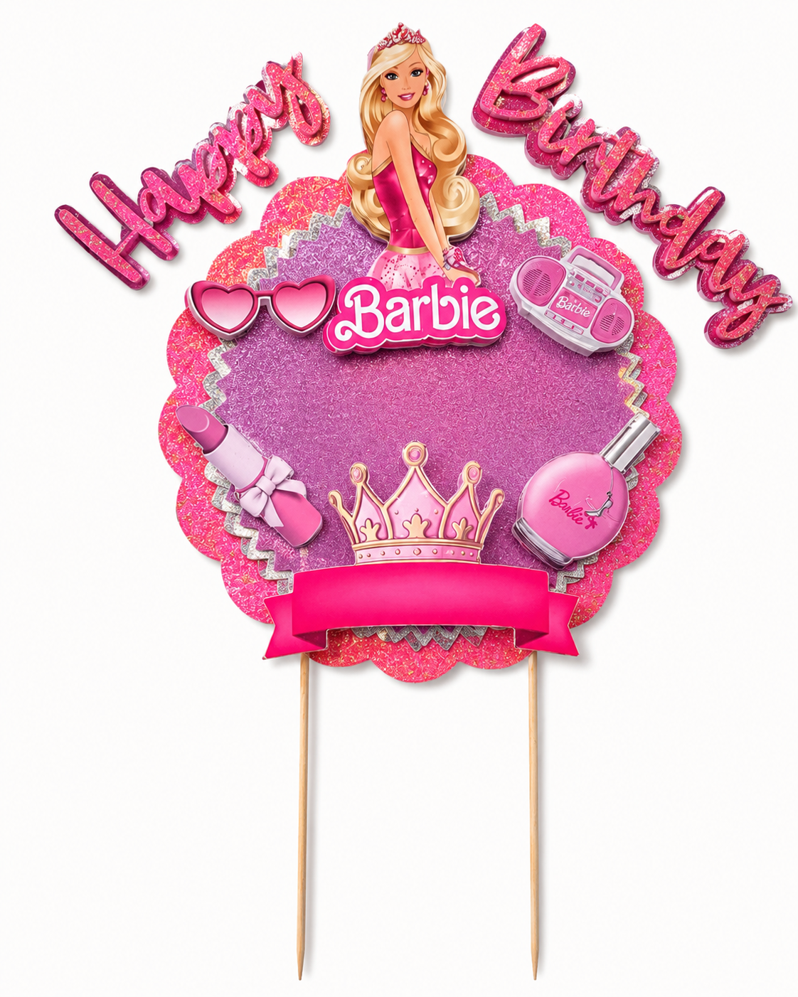Personalized Barbie-Inspired 3D Cake Topper with Custom Name